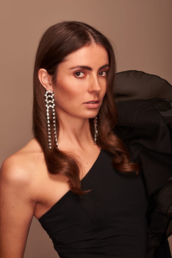 Beau Monde Christmas campaign - model with jewellery, Studio Taupe